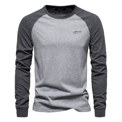 Men's Cotton Long Sleeve Color Block T-Shirt