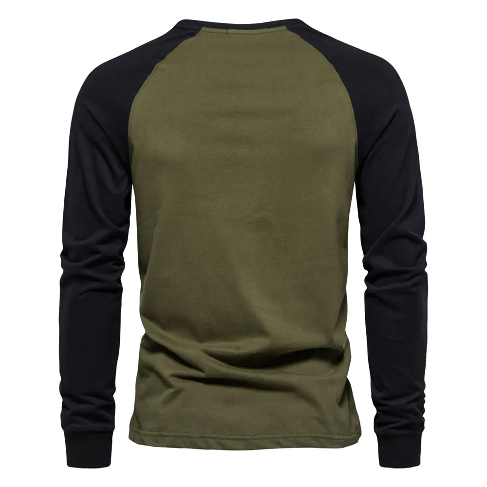 Men's Cotton Long Sleeve Color Block T-Shirt