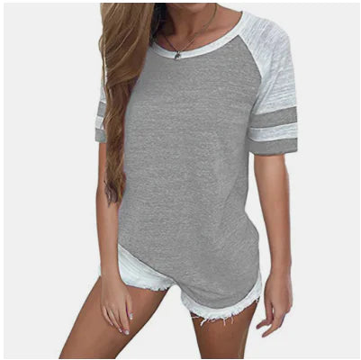 Summer Color Block Loose Fit Short Sleeve T-Shirt