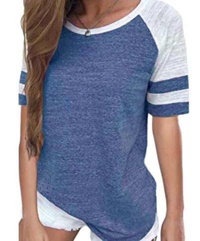 Summer Color Block Loose Fit Short Sleeve T-Shirt