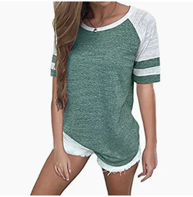 Summer Color Block Loose Fit Short Sleeve T-Shirt