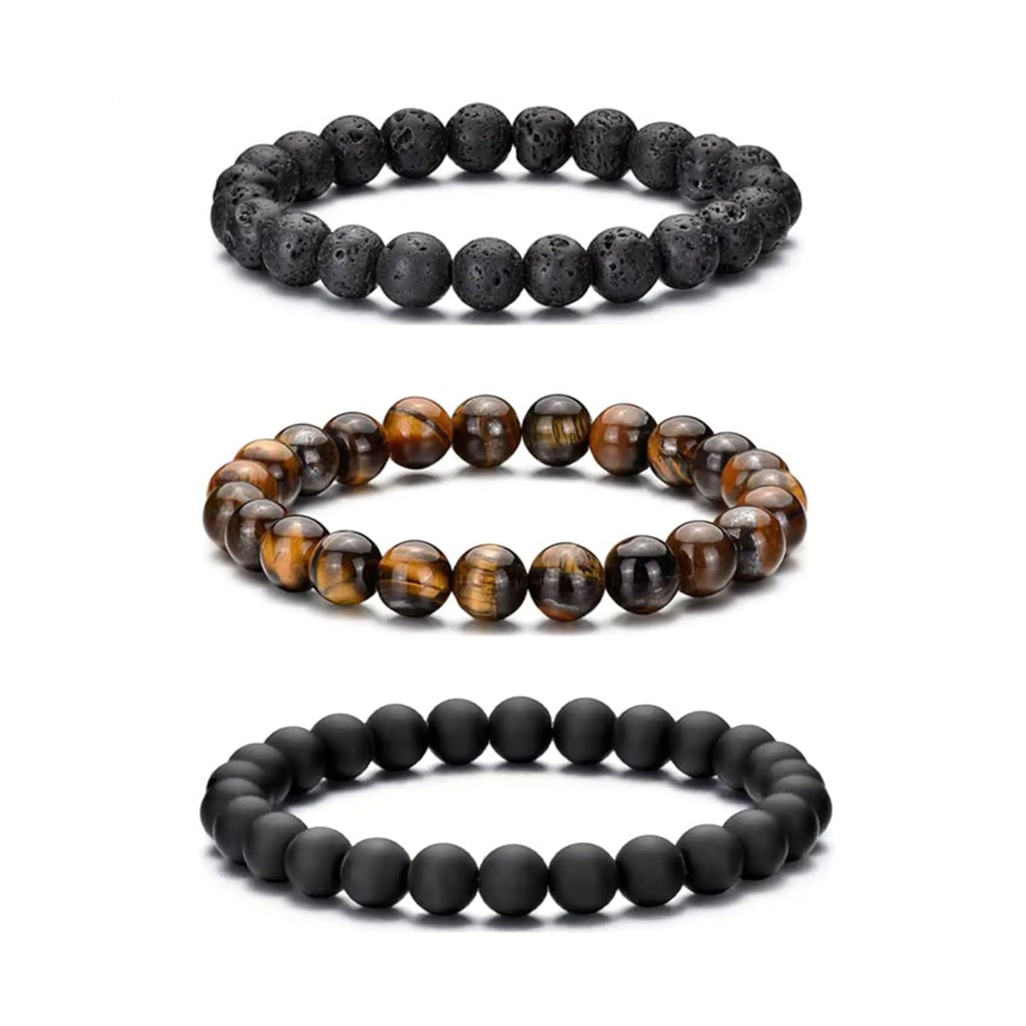 Hipwope Strand Bracelet 4Pcs Set Beaded Bracelets for Women & Men Tiger Eye Black Obsidian Lava Rock Blue Turquoise Adjustable Stretch Bracelet