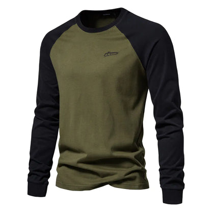 Men's Cotton Long Sleeve Color Block T-Shirt