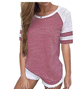 Summer Color Block Loose Fit Short Sleeve T-Shirt