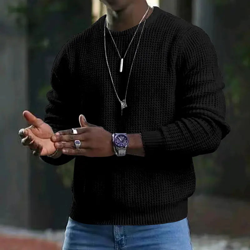 Men's Color Block Waffle Knit Long Sleeve T-Shirt