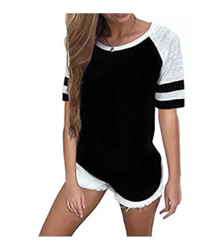 Summer Color Block Loose Fit Short Sleeve T-Shirt