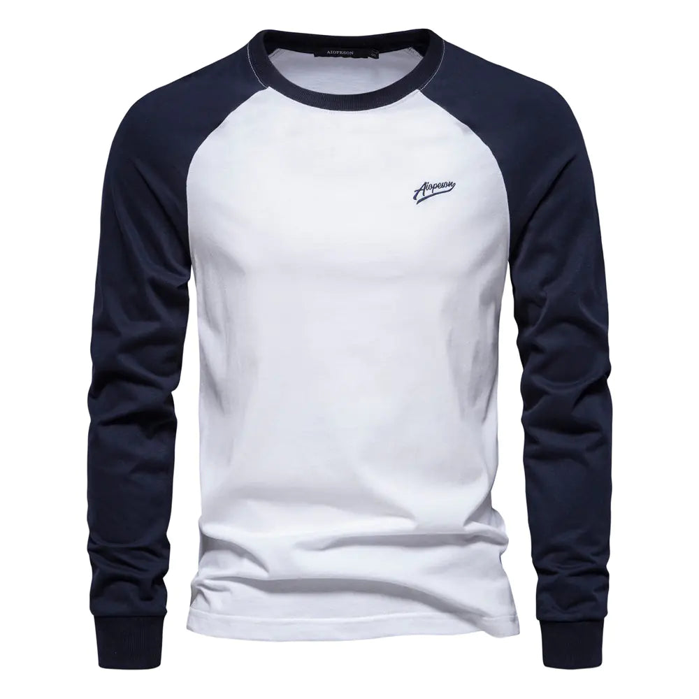 Men's Cotton Long Sleeve Color Block T-Shirt