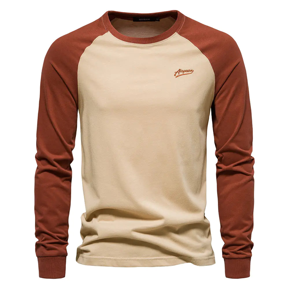 Men's Cotton Long Sleeve Color Block T-Shirt
