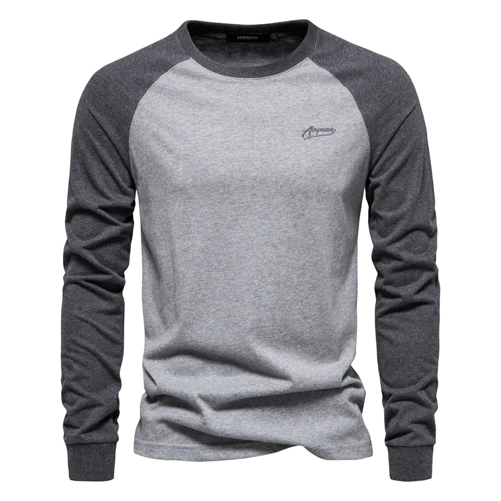 Men's Cotton Long Sleeve Color Block T-Shirt
