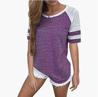 Summer Color Block Loose Fit Short Sleeve T-Shirt